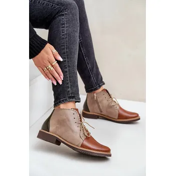 Dámské kozačky Kožené Botky Na Plochém Podpatku Zazoo 4078 Barva: Béžová, Velikost: 40