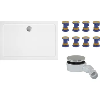 Sprchová vanička CERANO - Sprchový vaničkový set Piato - litý mramor - &nbsp;bílá lesklá - 140x90 cm + nožičky + sifon sprch.vaničky