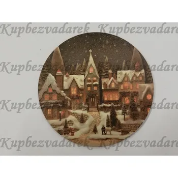 Podtácek - Zimní noční městečko2 Velikost: kruh 6x10cm