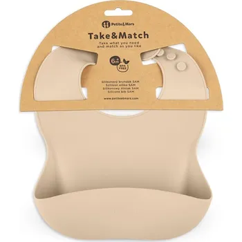 PETITE&MARS Silikonový bryndáček s kapsou Take&Match Desert Sand 6m+
