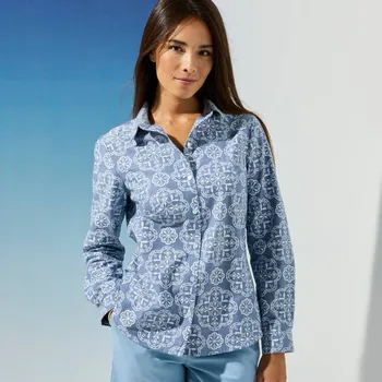 Dámská košile Košile ze šambré s potiskem modrá 44