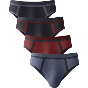 Sada 4 slipů s kontrastním vysokým pasem modrá džínová+bordó 101/108