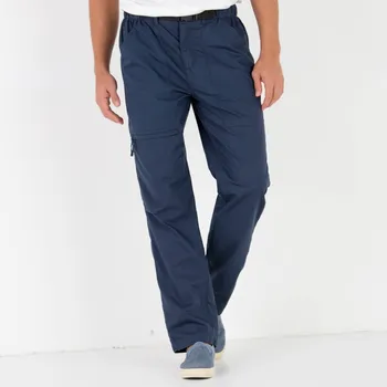 Dámské kalhoty Plátěné dlouhé kalhoty s kapsami a pružným pasem nám.modrá 40/42