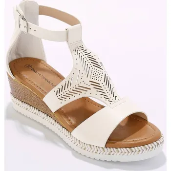 Dámské sandále Perforované sandály na lýkovém klínku bílá 40
