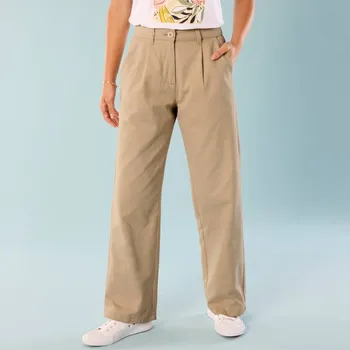 Dámské kalhoty Keprové široké kalhoty pro menší postavu písková 40