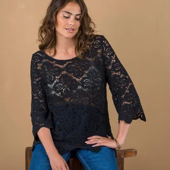 Dámská halenka Macramé halenka s rozšířenými 7/8 rukávy černá 46/48