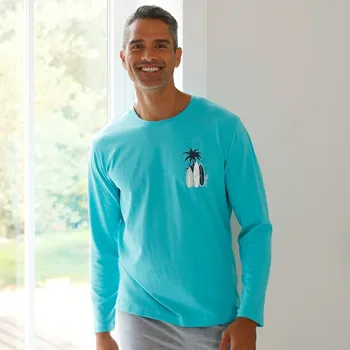 Pyžamové tričko s dlouhými rukávy, motiv "surf" bledě modrá 97/106