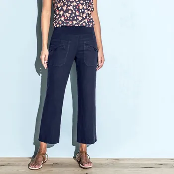 Dámské kalhoty 7/8 rovné kalhoty s pružným pasem, ze lnu a bavlny námořnická modrá 36