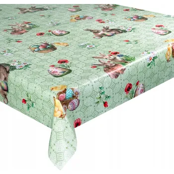 ubrus Cerata na míru Ubrus z Ceraty Velikonoce Zelený Zajíc Vajíčka 140x140 cm