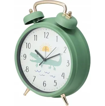 Budík DĚTSKÝ BUDÍK Ø 24 CM ZELENÝ NA BATERIE S MOTIVEM ZVÍŘÁTEK KROKODÝL
