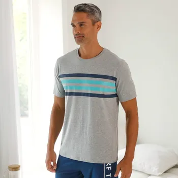 Pánské pyžamo Pyžamové tričko s krátkými rukávy a pruhy šedá/bledě modrá 117/126