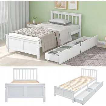 Postel Dřevěná postel, jednolůžko Dětská postel Zásuvky Bílá 90x200cm