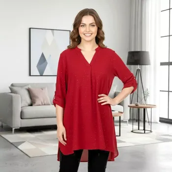 Dámská tunika Dámská dlouhá tunika Lea červená barva s třpytkami