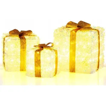 Dekorativní svítidlo Sada 3 dekorativních dárkových krabiček CM25181DE s teplými bílými LED světly - N COSTWAY