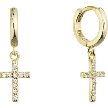 Náušnice Pozlacené kroužky se zavěšeným křížkem 11778.1