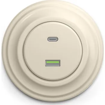 Elektrická zásuvka Kliklap - Retro USB zásuvka A+C s rámečkem béžová