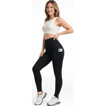 Dámské legíny Dámské sportovní legíny černé dlouhé s kapsami, vysoký pas Velikost: S-M černé dlouhé legíny s kapsami a vysokým pasem