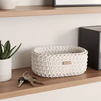 Háčkovaný košík malý ovál ecru (háčkovaný košík)