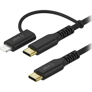 Datový kabel AlzaPower AluCore 2in1 USB-C to USB-C/Lightning MFi 60W 1.2m černý