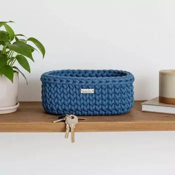 Háčkovaný košík malý ovál petrolejový (háčkovaný košík)