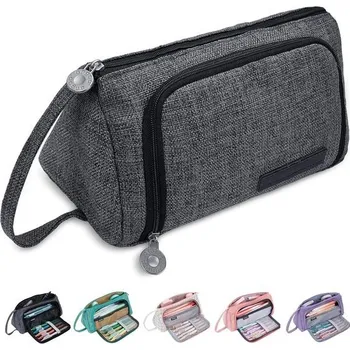 Skříňka na nářadí KUNQUN Velký penál, 2přihrádkový penál s rukojetí, přenosný kancelářský organizér na psací potřeby,