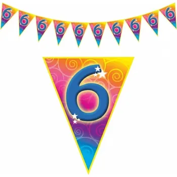 Plastová vlajková narozeninová girlanda číslo 6 délka 5m