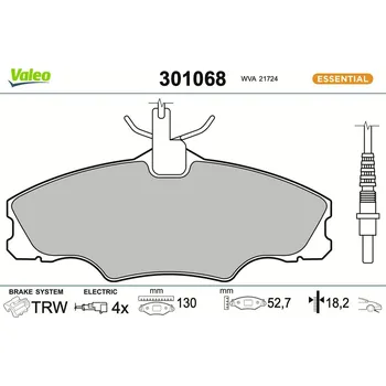 Brzdová destička Sada brzdových destiček, kotoučová brzda VALEO 301068