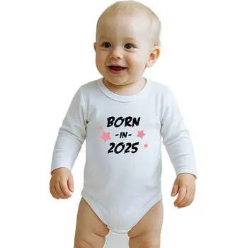 Kojenecký body Dětské body s potiskem New Baby BORN IN 2025 pink Bílá 74 (6-9m)