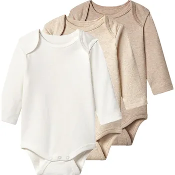 lupilu® Dětské body s dlouhými rukávy s BIO bavlnou, 3 kusy (bílá/béžová, 86/92)