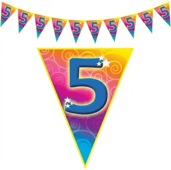 Plastová vlajková narozeninová girlanda číslo 5 délka 5m