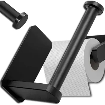 Samolepicí nástěnný držák toaletního papíru Loft, černý matný, nerezová ocel, 13.5x7.5 cm