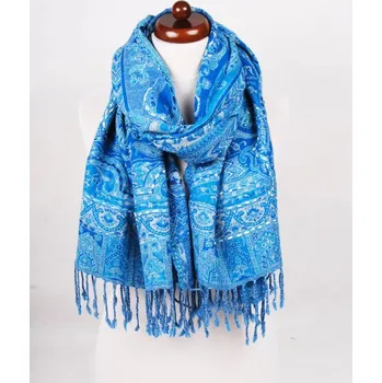 Šála Šála z merino vlny s vyšíváním tyrkysovo-modrá