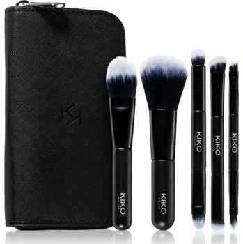 KIKO Milano Travel Brush Set plochý štětec na make-up 1 ks + štětec na pudr 1 ks + štětec na oční linky oboustranný 2 ks + štětec na oční linky oboustranný 1 ks