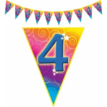 Plastová vlajková narozeninová girlanda číslo 4 délka 5m