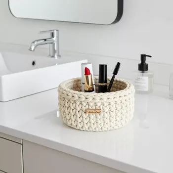 Háčkovaný košík malý ecru (háčkovaný košík)