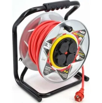 Prodlužovací kabel AWTools prodlužovací kabel kovový buben červený Heavy Duty 30m 3x1,5 mm 16A, 3680W, IP44 (AW70251)