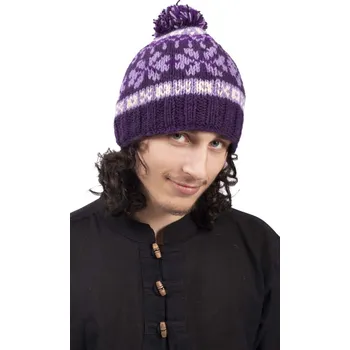 Čepice Vlněná čepice s bambulí / fialová III.
