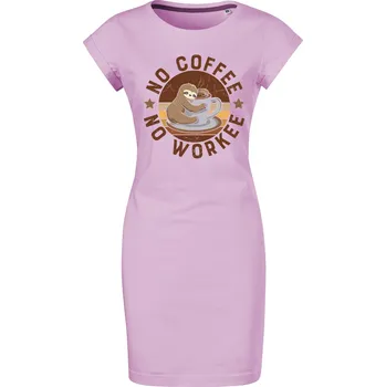 Dámské šaty Bavlněné letní šaty No coffee no workee Velikost: M, Barva: Orchid
