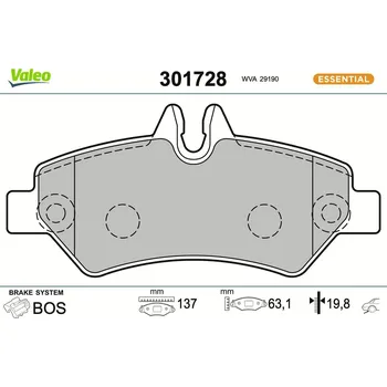 Brzdová destička Sada brzdových destiček, kotoučová brzda VALEO 301728