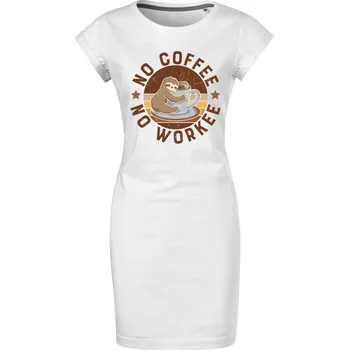 Dámské šaty Bavlněné letní šaty No coffee no workee Velikost: 2XL, Barva: Bílá