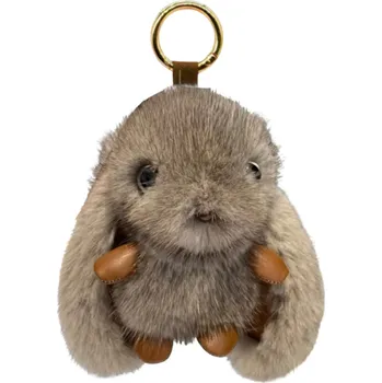 Camerazar Plyšový hnědý králičí přívěsek do kabelky se stylovým pomponem