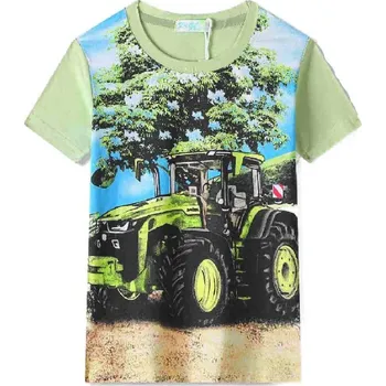 Chlapecké tričko DĚTSKÉ TRIČKO S TRAKTOREM a krátkým rukávem Barva: Zelinkavá, Velikost: 104