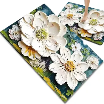 Koupelnová předložka Camerazar Savá protiskluzová podložka s květinovým designem do koupelny 40x60 cm - Bezpečnost a styl