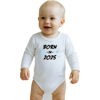 Kojenecký body Dětské body s potiskem New Baby BORN IN 2025 blue Bílá 56 (0-3m)