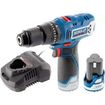 DEDRA aku příklepová vrtačka 12V/2Ah, 32Nm, 0-400/1300 ot./min., nabíječka DED7302, DED7310T06