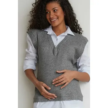 Těhotenská móda Pletený těhotenský svetr s košilí 2v1 – šedý Velikost: L/XL
