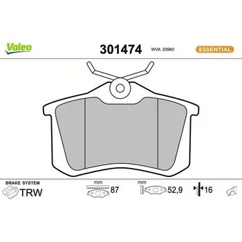 Brzdová destička Sada brzdových destiček, kotoučová brzda VALEO 301474