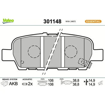Brzdová destička Sada brzdových destiček, kotoučová brzda VALEO 301148