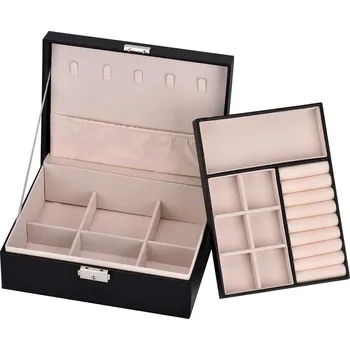 Šperkovnice Velký Organizér Šperkovnice s Klíčem, Černá ekologické umělé kůže, 23x17x8.5 cm