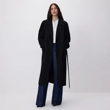 Reserved - Klasický kabát s&nbsp;příměsí vlny handmade - černý - 0297P-99X - 0297P-99X-XL